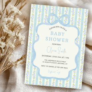 Blauw Vintage Bloem Boog Jongens Baby Shower Kaart