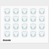 Blauw Vintage Bloem Crest Trouw Monogram Vierkante Sticker (Vel)