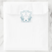 Blauw Vintage Bloem Crest Trouw Monogram Vierkante Sticker (Tas)