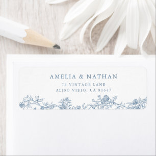 Blauw Vintage Bloem Huwelijk Retouradres Etiket