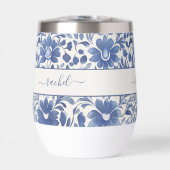 Blauw Vintage Bloem Monogram (Voorkant)