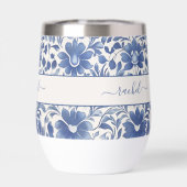 Blauw Vintage Bloem Monogram (Achterkant)