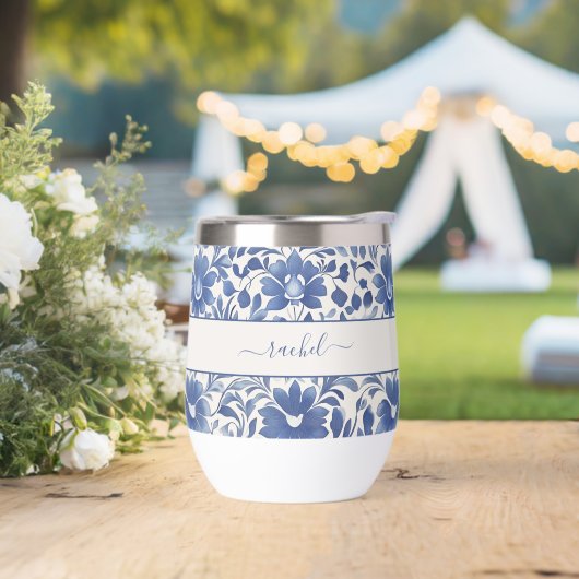 Blauw Vintage Bloem Monogram (Huwelijk)