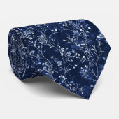 Blauw Vintage Bloem Motief (10) Stropdas (Opgerold)