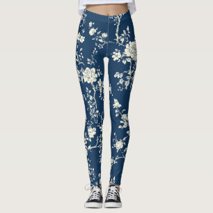 Blauw Vintage Bloem Motief (11) Leggings