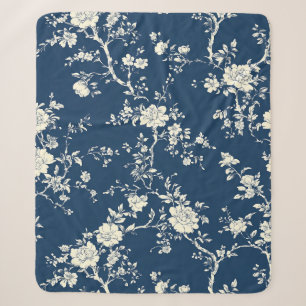 Blauw Vintage Bloem Motief (11) Sherpa Deken