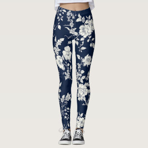 Blauw Vintage Bloem Motief (12) Leggings