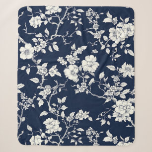 Blauw Vintage Bloem Motief (12) Sherpa Deken