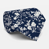 Blauw Vintage Bloem Motief (12) Stropdas (Opgerold)