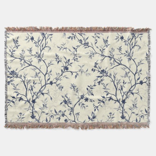 Blauw Vintage Bloem Motief (1) Deken (Voorkant)
