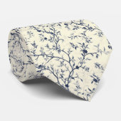 Blauw Vintage Bloem Motief (1) Stropdas (Opgerold)