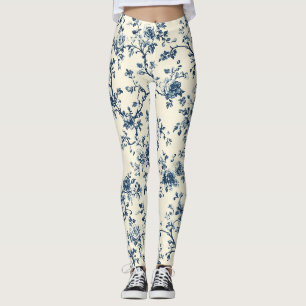 Blauw Vintage Bloem Motief (2) Leggings