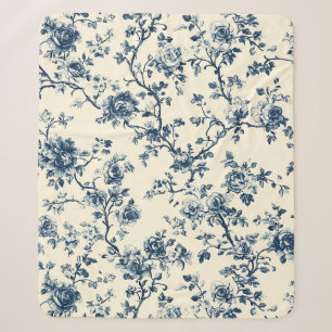 Blauw Vintage Bloem Motief (2) Sherpa Deken