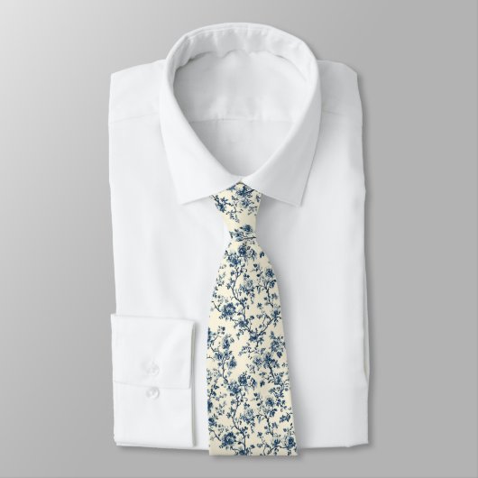 Blauw Vintage Bloem Motief (2) Stropdas (Gebonden)
