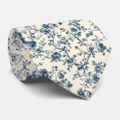 Blauw Vintage Bloem Motief (2) Stropdas (Opgerold)