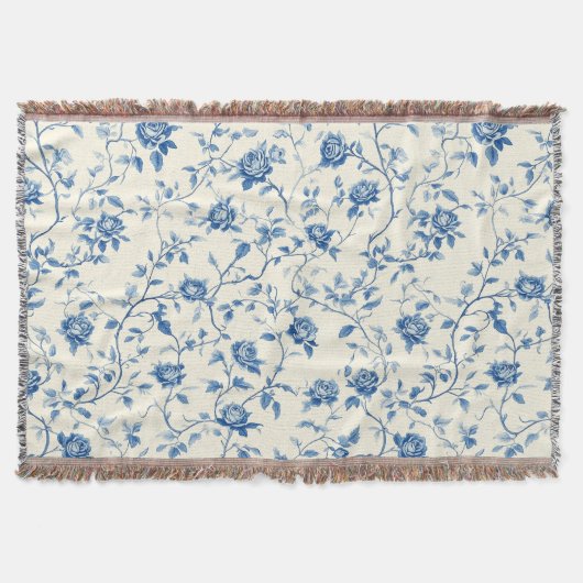 Blauw Vintage Bloem Motief (3) Deken (Voorkant)