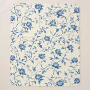 Blauw Vintage Bloem Motief (3) Sherpa Deken