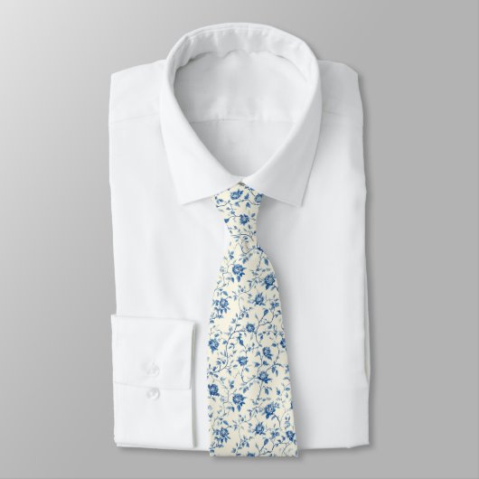 Blauw Vintage Bloem Motief (3) Stropdas (Gebonden)