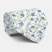 Blauw Vintage Bloem Motief (3) Stropdas (Opgerold)