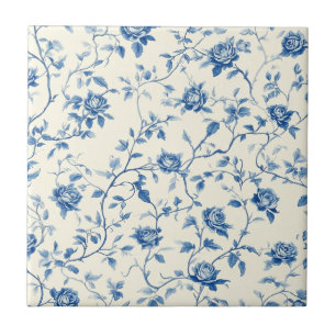 Blauw Vintage Bloem Motief (3) Tegeltje