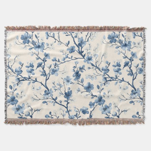 Blauw Vintage Bloem Motief (4) Deken (Voorkant)