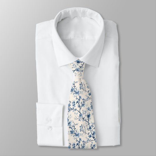 Blauw Vintage Bloem Motief (4) Stropdas (Gebonden)