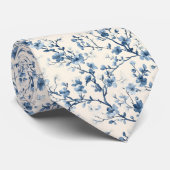 Blauw Vintage Bloem Motief (4) Stropdas (Opgerold)