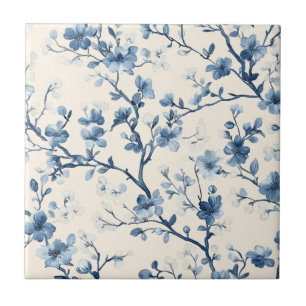 Blauw Vintage Bloem Motief (4) Tegeltje