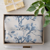 Blauw Vintage Bloem Motief (4) Tissuepapier (Geschenk)