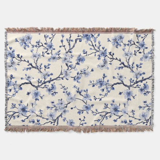 Blauw Vintage Bloem Motief (5) Deken (Voorkant)