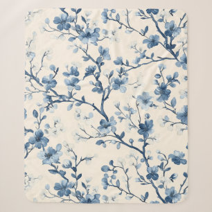 Blauw Vintage Bloem Motief (5) Sherpa Deken