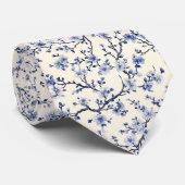 Blauw Vintage Bloem Motief (5) Stropdas (Opgerold)