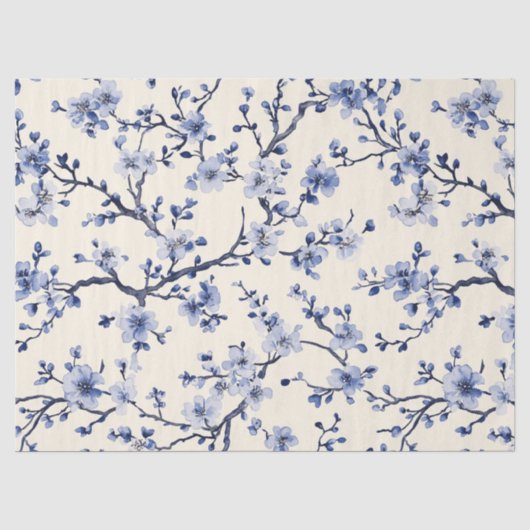 Blauw Vintage Bloem Motief (5) Tissuepapier (Voorkant)