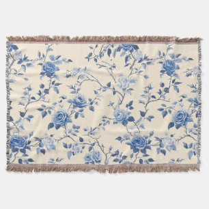 Blauw Vintage Bloem Motief (6) Deken