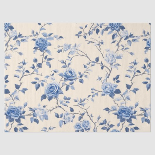 Blauw Vintage Bloem Motief (6) Tissuepapier (Voorkant)