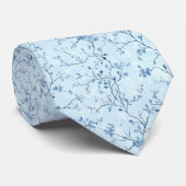 Blauw Vintage Bloem Motief (7) Stropdas (Opgerold)
