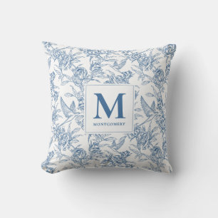 Blauw Vintage Bloem Motief Toile de Jouy Franse Mo Kussen