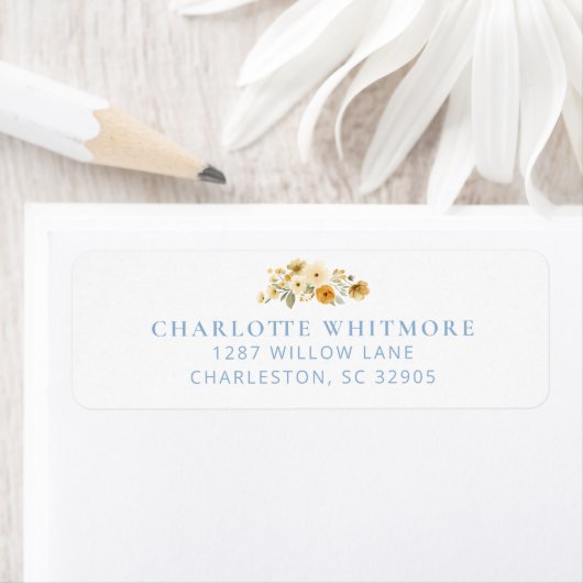 Blauw Vintage Bloemcluster Retouradreslabel Etiket (Insitu)