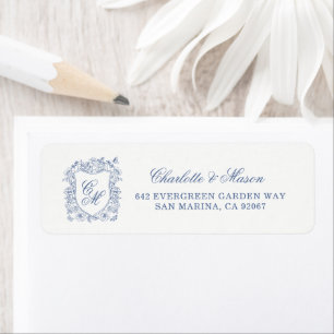 Blauw Vintage Bloemenkamppement Huwelijksretouradr Etiket