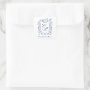 Blauw Vintage Bloemenkamppioensymbool Sticker voor