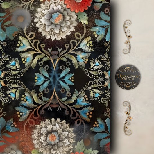 Blauw Vintage Bloemenschildering Decoupage Tissuepapier