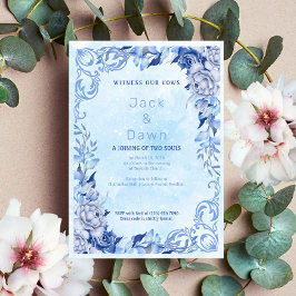 Blauw Vintage Bloemenschilderwerk Trouwuitnodiging Kaart
