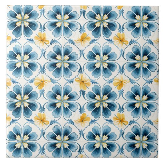 Blauw Vintage Bloemig Elegant Tegeltje (Voorkant)