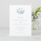 Blauw Vintage Bloemige Zwanen Bruiloft Kaart (Staand voorkant)