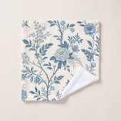 Blauw Vintage Bloemmotief Bad Handdoek (Wasdoekje)