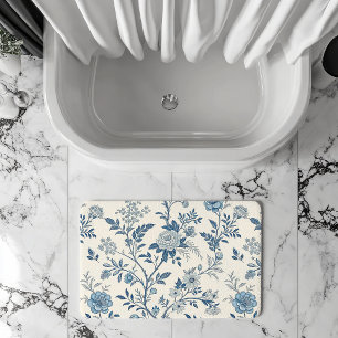 Blauw Vintage Bloemmotief Badmat