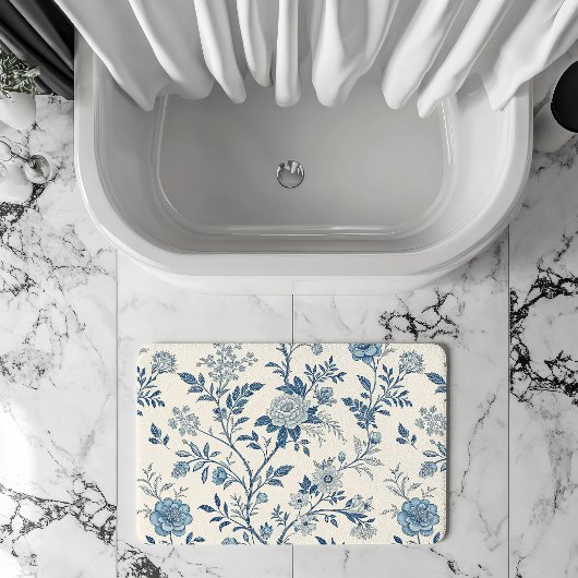 Blauw Vintage Bloemmotief Badmat