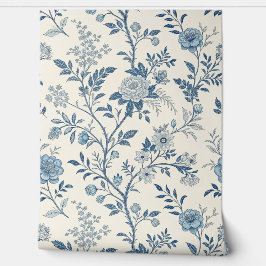 Blauw Vintage Bloemmotief Behang