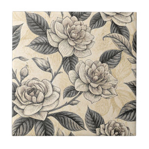 Blauw Vintage Bloemmotief Botanisch Patroon (9) Tegeltje