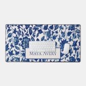 Blauw Vintage Bloemmotief Bureaumat (Keyboard & Muis)